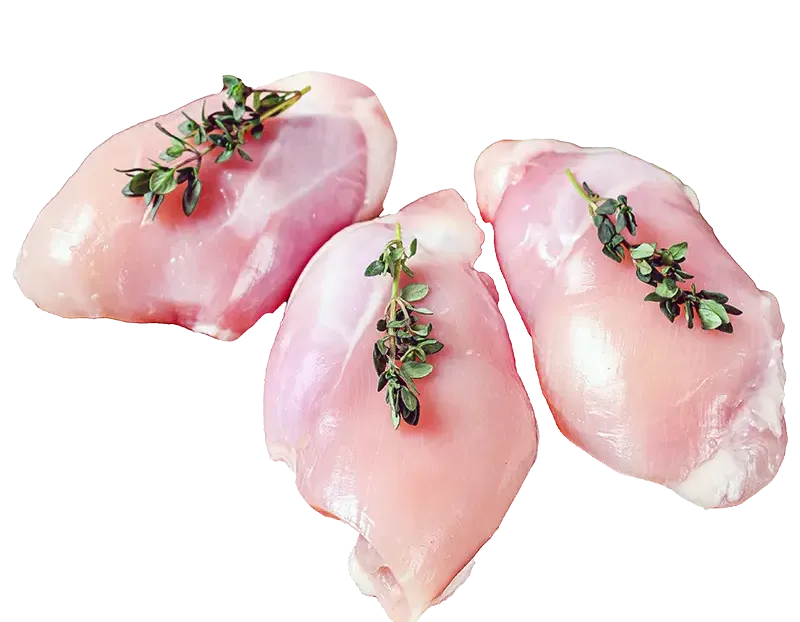 Fresh poultry meat: meat from the thigh without skin from broilers